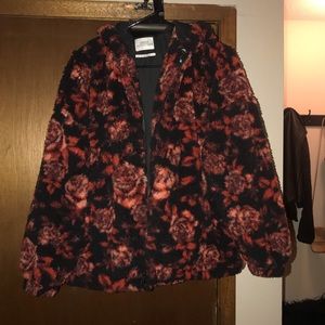 wilma hooded zip front teddy jacket